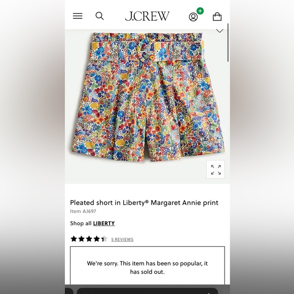 J Crew pleated belted shorts in Liberty Margaret Annie print size 0 100%… - Picture 1 of 14